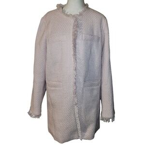 Venus Womens Pink Tweed Longline Open Front Fringe Jacket Coat Size 16 Easter